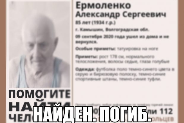 В Камышине пропавшего пенсионера обнаружили погибшим